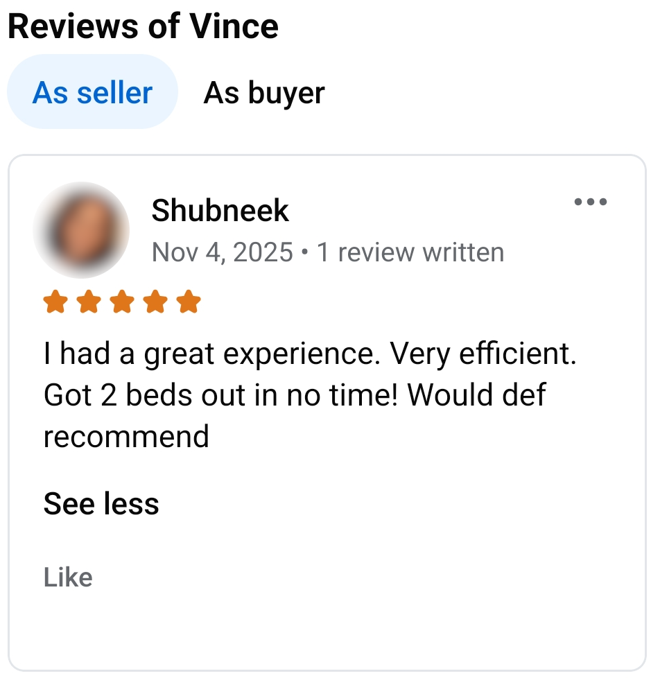 had a great experience. Very efficient. Got 2 beds out in no time! Would def recommend