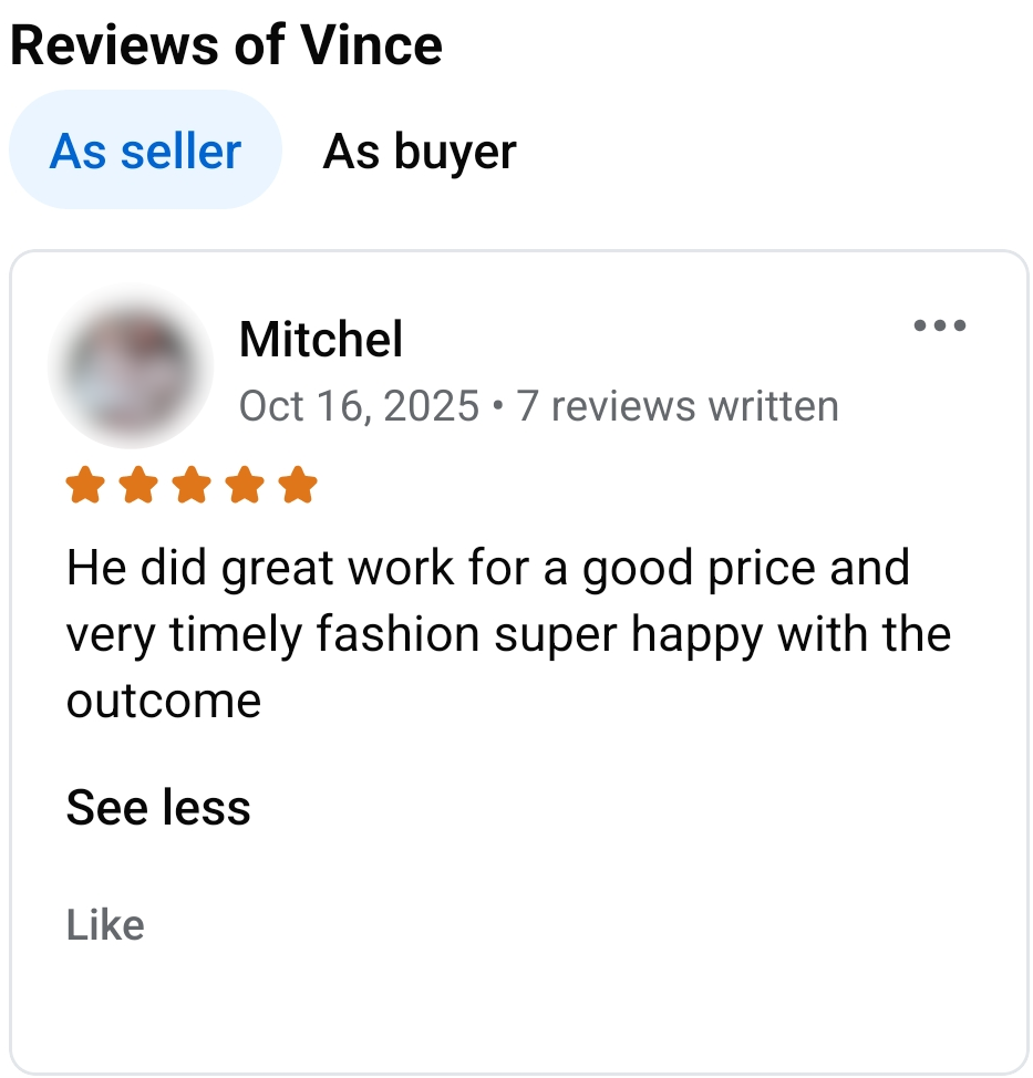 He did great work for a good price and very timely fashion super happy with the outcome