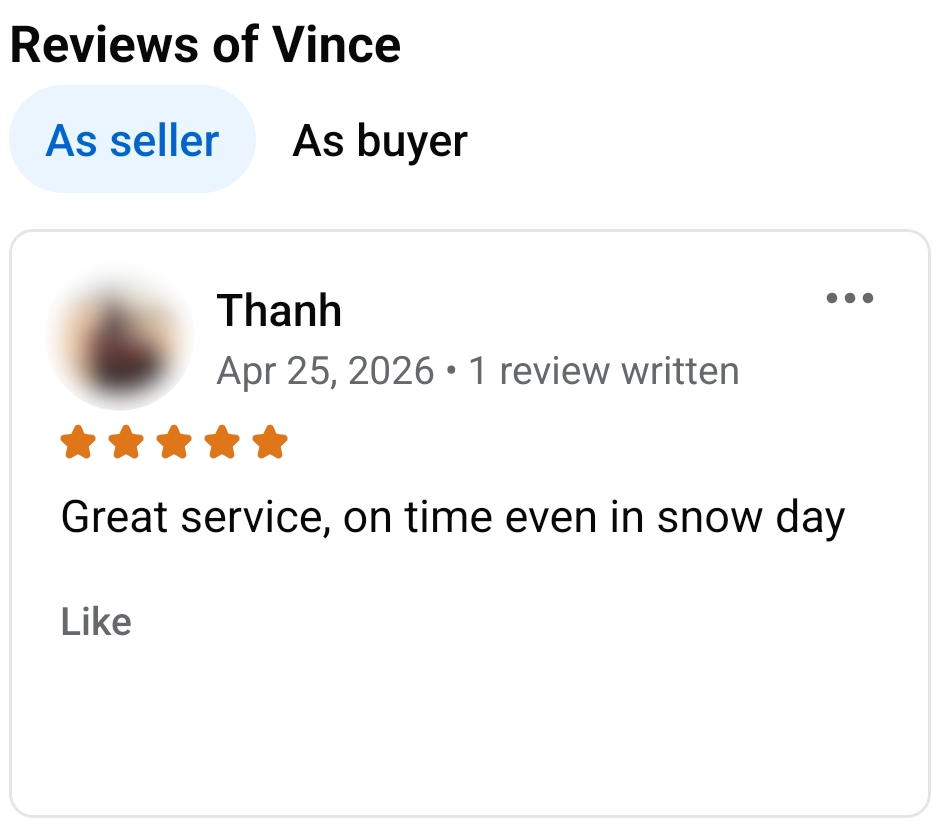 Great service, on time even in snow day